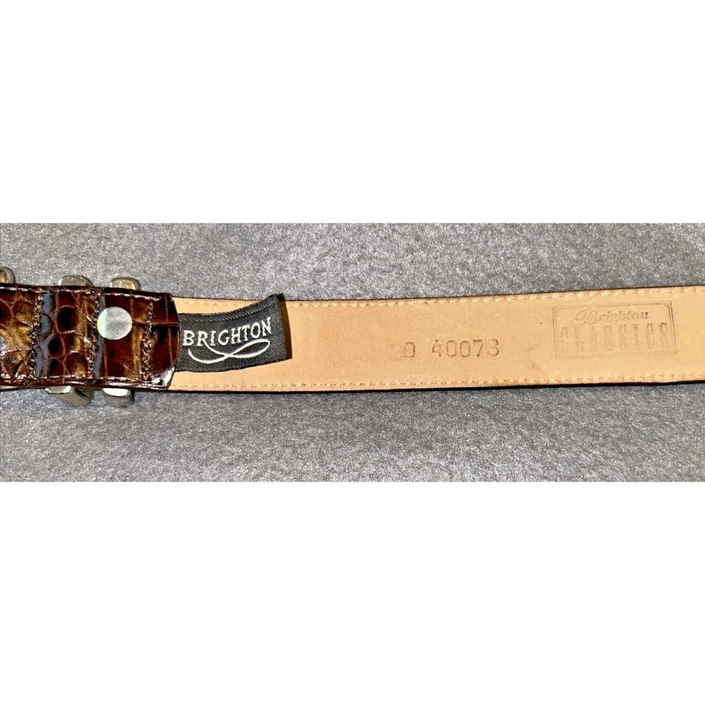 Vtg Brighton Leather Belt 40078 Silver Tone Brass Buckle Dark Brown Ornate - Picture 8 of 10